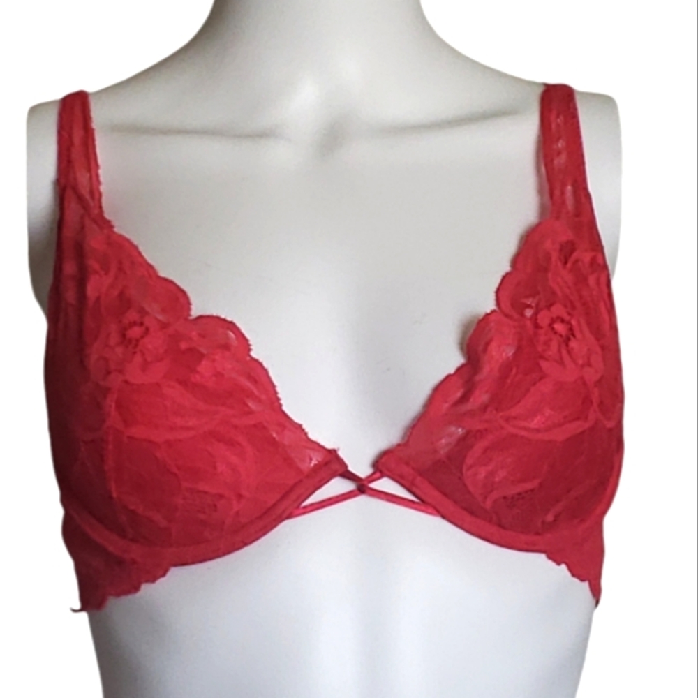 Vtg 90s Victorias Secret Sexy Red Lace Set Bra & Underwear ♥ Size 36B